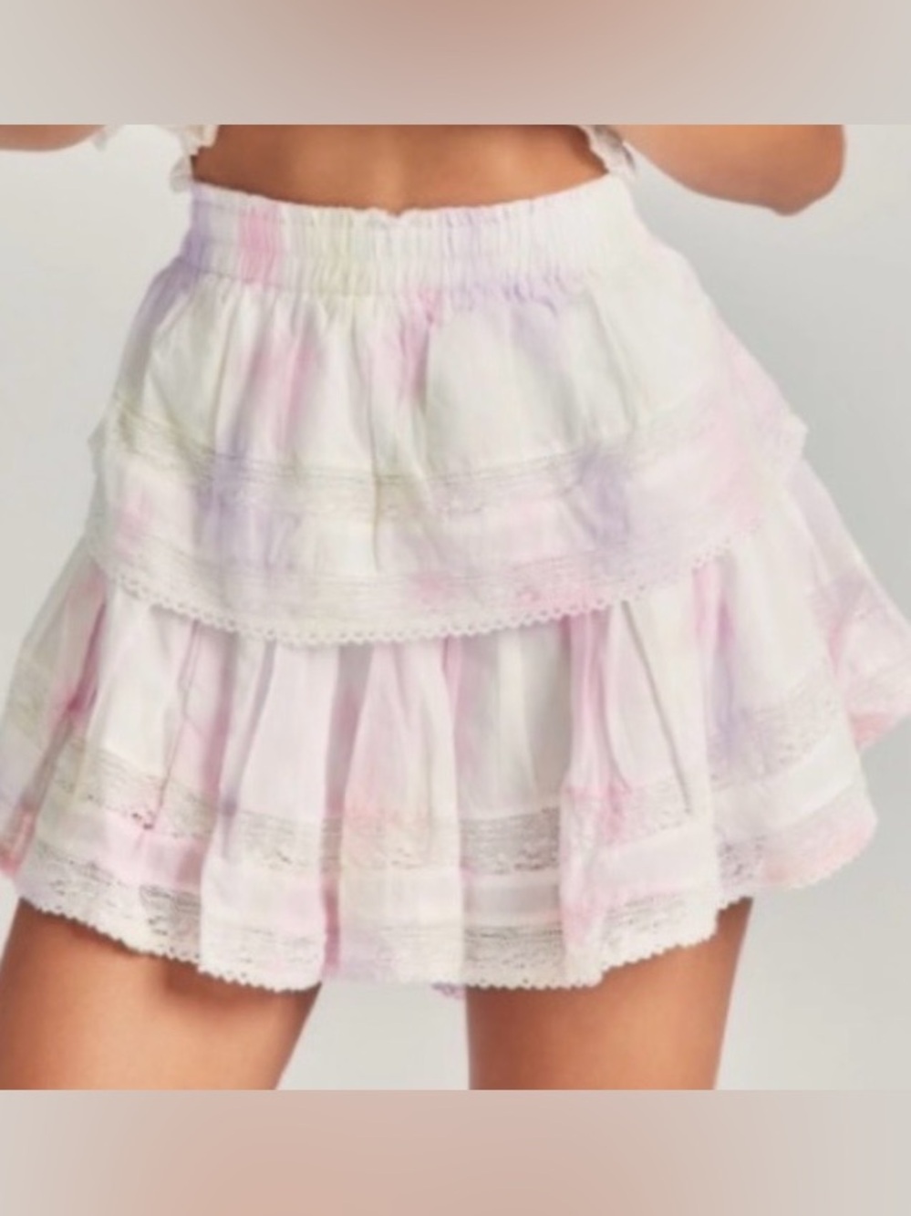 LoveShackFancy Tie Dye Ruffle Tiered Skirt Pastel Festival Romantic Size Large